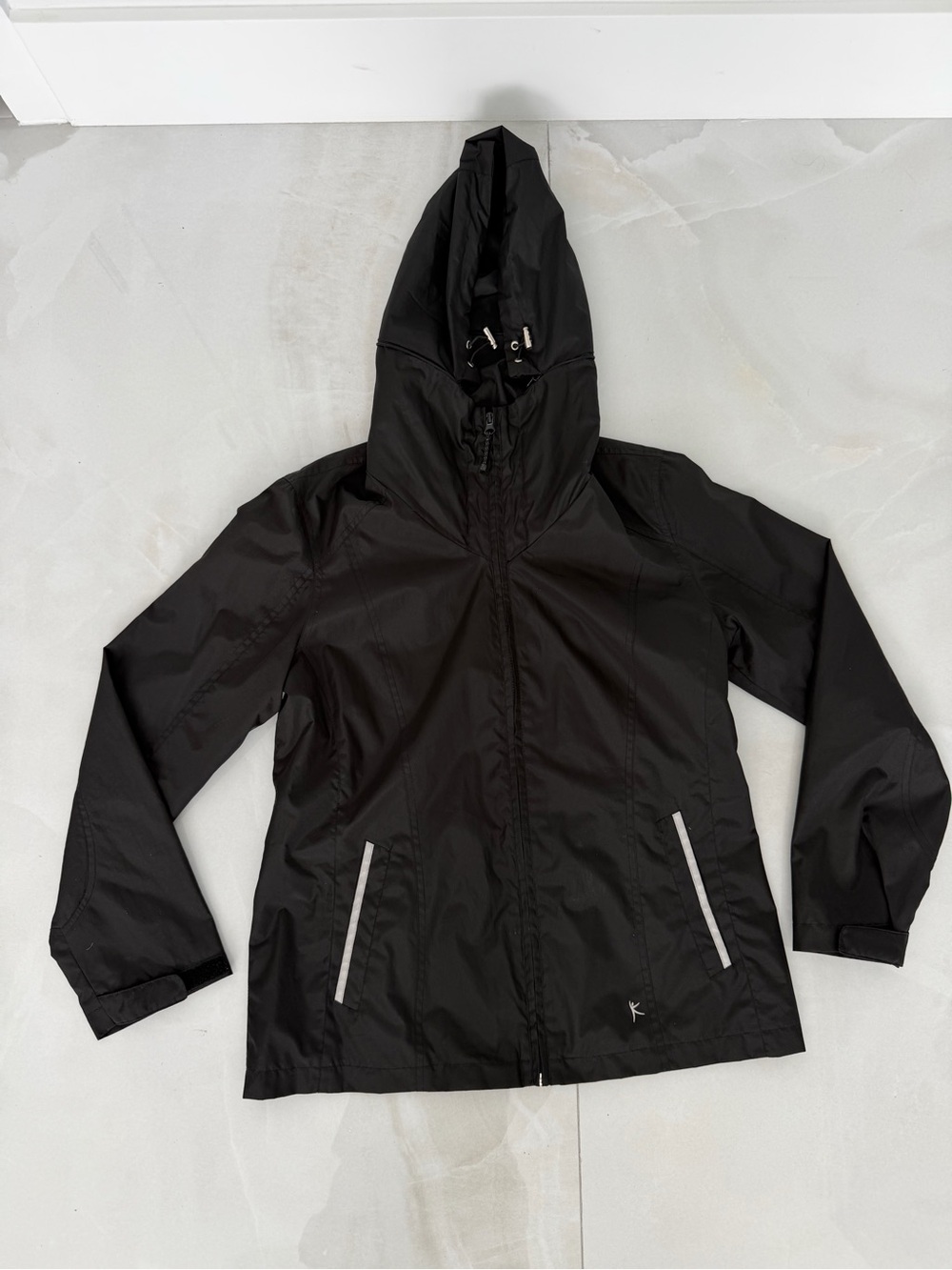 Danskin Now Black Hooded Windbreaker Full Zip Hooded Jacket Reflective Accents